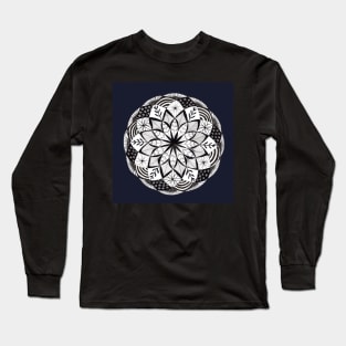 Floral Mandala with s dark indigo Background Long Sleeve T-Shirt